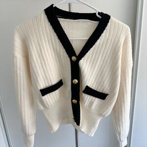 Korean brand constrast trim cropped cardigan sweater